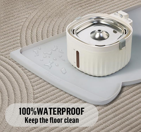 Dog Food Mat (Ash, 24 * 15'') with Residue Collection Pocket, Silicone Pet Feeding Mat for High Edges