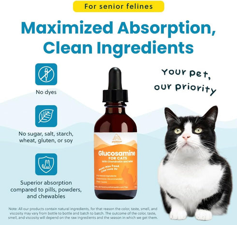 100% Natural Liquid Glucosamine Chondroitin with MSM – Hip & Joint Supplement for Senior Cats, 2 Oz