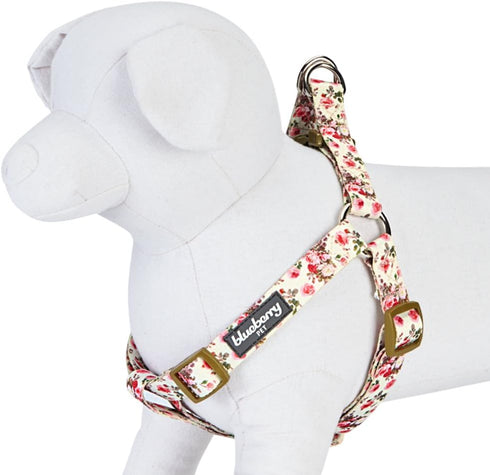 Blueberry Pet 9 Patterns Step-in Spring Scent Inspired Pink Rose Print Ivory Dog Harness, Adjustable for Chest Girth