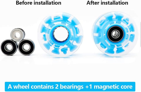 Nezylaf 4 Pack 32 x 58 mm 78A Light Up Roller Skate Wheels with Bearings for Indoor/Outdoor Skating Accessories