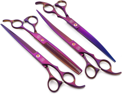 Moontay Professional 8.0" Dog Grooming Scissors Set - 4-pieces Straight, Upward Curved, Downward Curved,