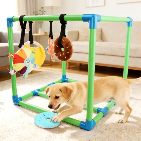 Mellisore 8 4 Puppies(Green,Size:19.7inch) Puppy Play Gym with Hanging Interactive Toys & Suction Cups, Adjustable PVC