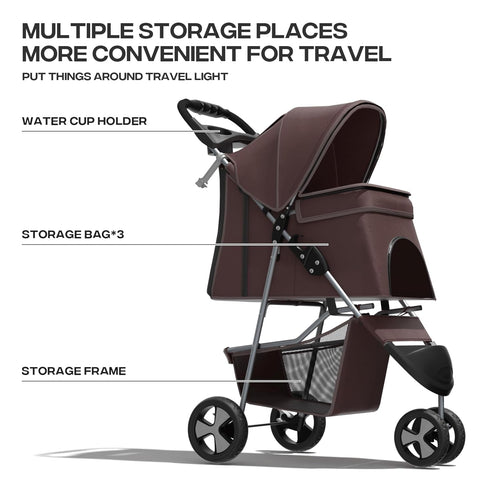 SFIHOME 10 lbs, 30 lbs, 2 3 Pet Stroller for Small Dogs Dog Stroller for Medium Dogs Cat Strollers for Cats, Wheels