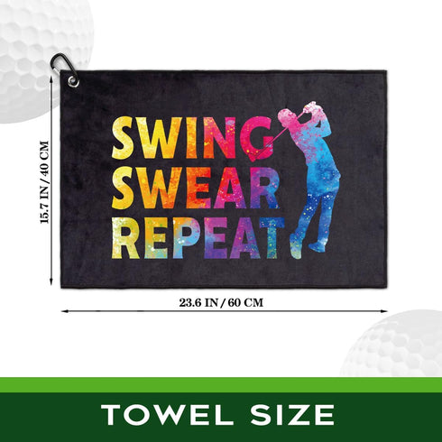 Swing Swear Repeat Funny Golf Towel, Polyester and Cotton Blend, Golf Gifts for Men, Husband, Boyfriend, Dad