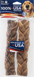 Pet Factory 100% Made in USA Beefhide Dog Chew Treats, 7" Braided Sticks, Peanut Butter Flavor, 2 Count