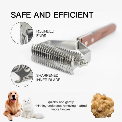 Jzswiepa 2 20-Blades Pet Dematting Rake with Sided Professional Pet Grooming Rake for Dogs and Cats Deshedding Detangle