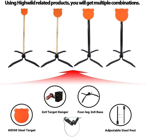 Highwild 2x4 Target Hanger | Adjustable Height Steel Post Target Stand Base for AR500 Steel Gong Targets