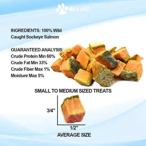 Max and Neo Freeze Dried Wild Caught Sockeye Salmon Dog Treats: Single Ingredient, Human Grade, 1 for 1 Donation