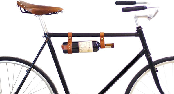 oopsmark The Bicycle Wine Rack - Handmade Leather Bike Bottle Holder and Carrier for Picnics
