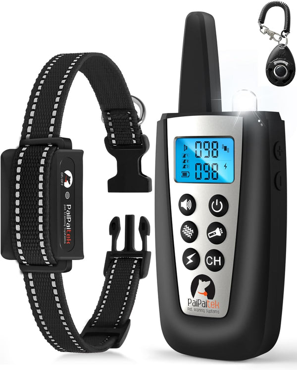 PaiPaitek 2 in 1 Dog Bark and Training Collar, Smart Shock Collar for Large Dogs with Remote 3300ft Range