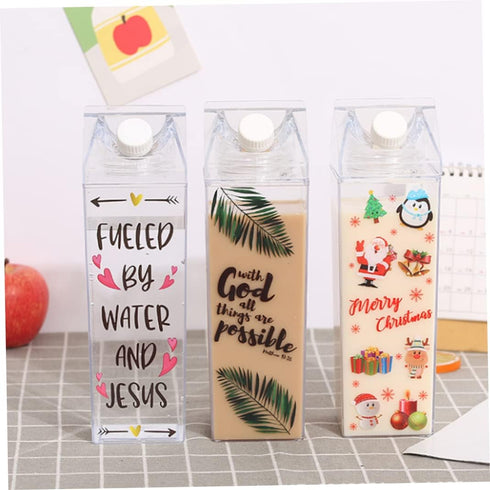 Peosaard 1000ml Milk Carton Water Bottle, Clear Square Milk Bottle, Plastic Clear Water Bottle Leak-Proof Milk Carton