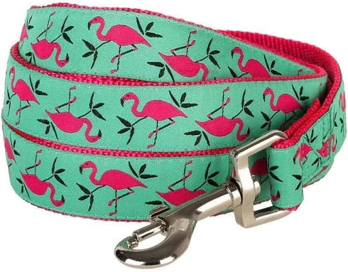 Blueberry Pet Essentials 2 Patterns Durable Dog Leash, Pink Flamingo on Light Emerald, 5 ft x 3/4", Medium, Basic Nylon