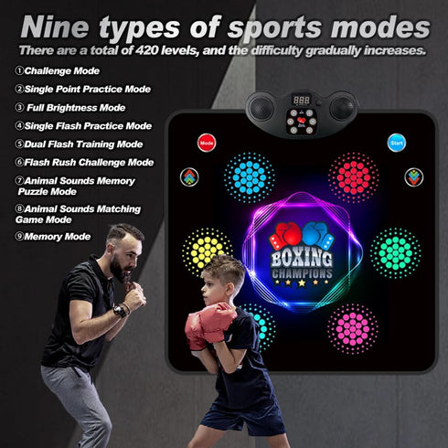 HTASKTEXEH 2025 9 420 7 Kids Musical Boxing Machine Comes with Boxing Gloves, Modes, Levels, Lights, wall-Mounted