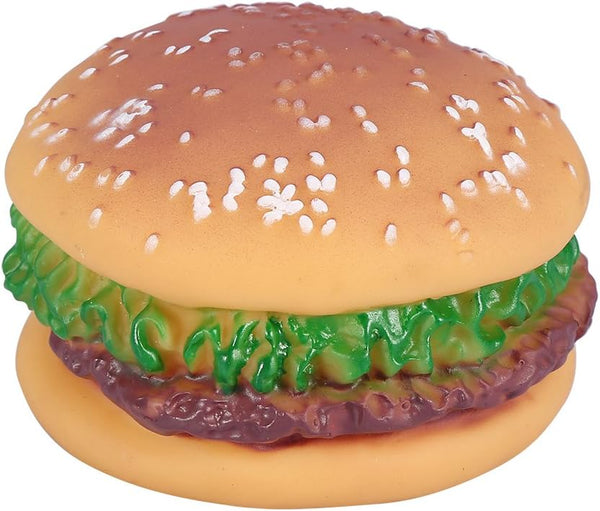 GLOGLOW Rubber Hamburger Squeaky Toy for Dogs, Teeth Grinding Cleaning Interactive Chew Toy