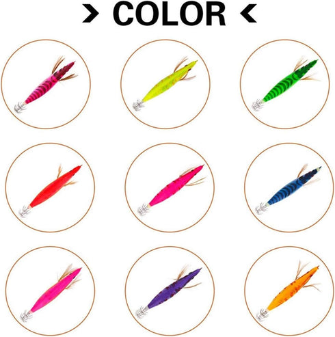 Generic 10Pcs 12g-20g Squid Bait Hook Wooden Shrimp Jig Fishing Lures Hooks Wood Artificial Luminous Jigging Lure