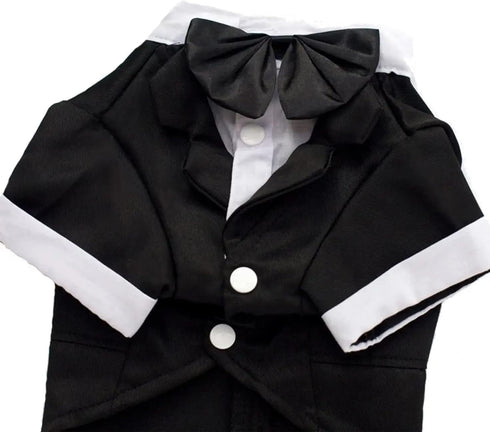 GabeFish Pets Wedding Jackets Suit for Dogs with Bow Tie, Black Tuxedo, Small