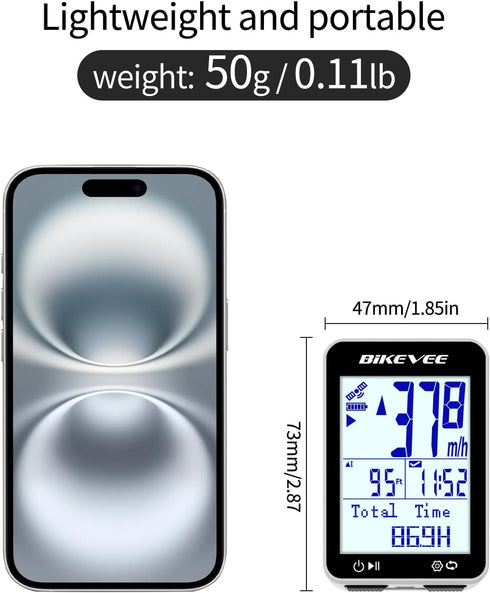 IPX7 2.4" GPS Speedometer & Odometer - Wireless Bike Computer, Auto Start/Stop, Auto Backlight, Waterproof, LCD