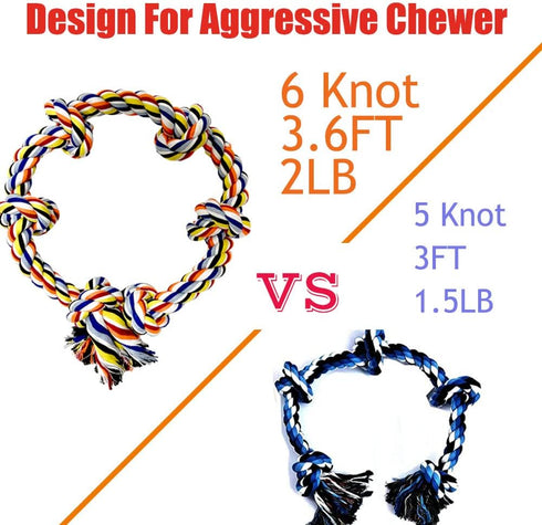 6 Knot 2 Pack Large Dog Rope Toy - Heavy Duty Chew Rope for Aggressive Chewers, Tug of War Play for Large Breeds