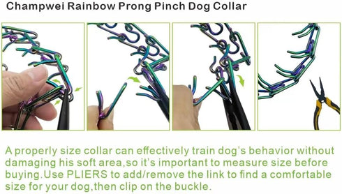 Rainbow Color Dog Collar, Prong Pinch Training Collar for Small Medium Large Dogs (XL), No Pull