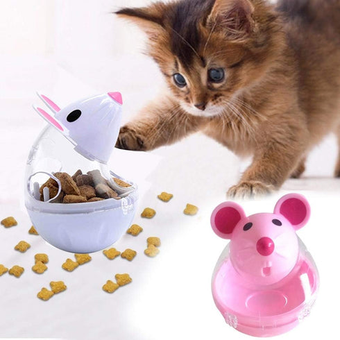 shlutesoy Pet Cat Kitten Mouse Shape Treat Holder Food Storage Dispenser Chew Play Toy Cat Interactive Toys Indoor Pink