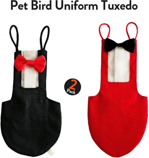 2 Pack QBLEEV Bird Diapers, Cockatiel Tuxedo Flight Suite, Reusable Parrot Nappy Clothes Costume for Wedding Party