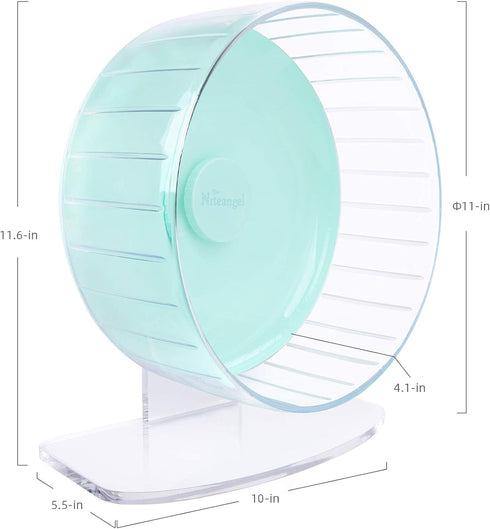 Niteangel Super-Silent Hamster Exercise Wheels - Quiet Spinner with Adjustable Stand for Small Animals (L, Mint Green)