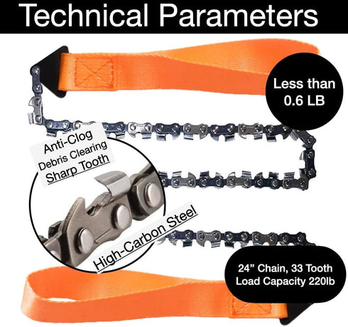 Pocket Survival Hand Chainsaw with Paracord Handle - Ideal Outdoor Camping, Hiking, Fishing, Hunting Emergency Tool