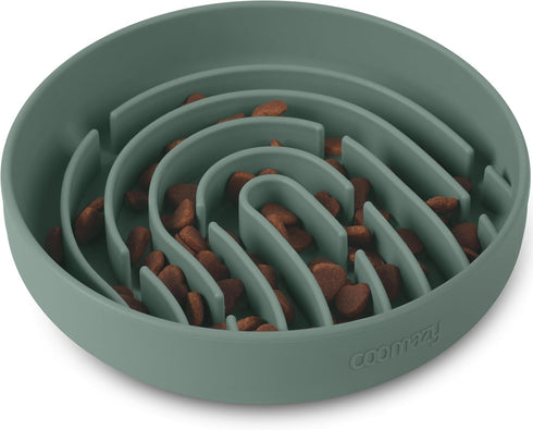 Coomazy Silicone Slow Feeder Bowls, Interactive Puzzle Toy for Dog Cat Food Training, Prevents Overeating (Dark Green,