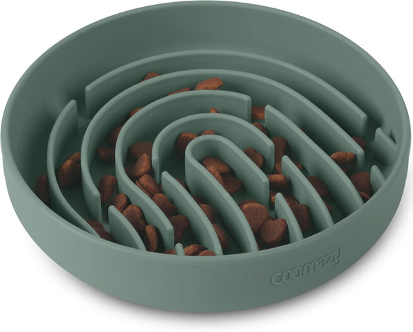 Coomazy Silicone Slow Feeder Bowls, Interactive Puzzle Toy for Dog Cat Food Training, Prevents Overeating (Dark Green,
