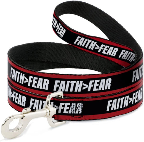 Buckle-Down Pet Leash, Faith Greater Than Fear Stripe in Red Black White, 4 Feet Long, 1.0 Inch Wide