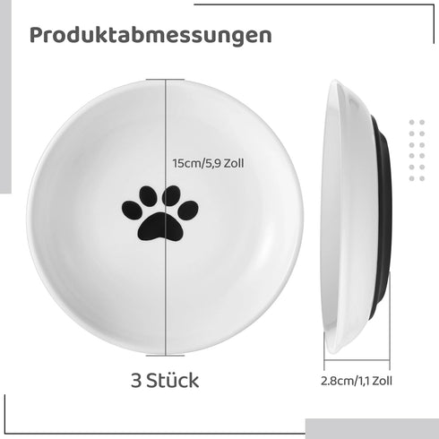 Dorakitten Ceramic Cat Bowls, 3 Packs, No Whisker Fatigue Wide Shallow Cat Dishes with Non-Slip Silicone Bottom