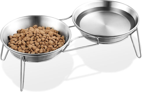 Elevated Cat Bowls, 5.9 Inch Wide Stainless Steel Food Bowls with Metal Stand, Raised Dish for Cats & Kittens, Whisker