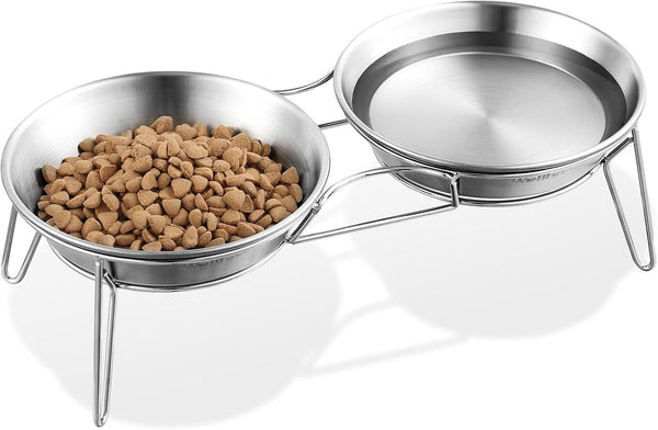 Elevated Cat Bowls, 5.9 Inch Wide Stainless Steel Food Bowls with Metal Stand, Raised Dish for Cats & Kittens, Whisker