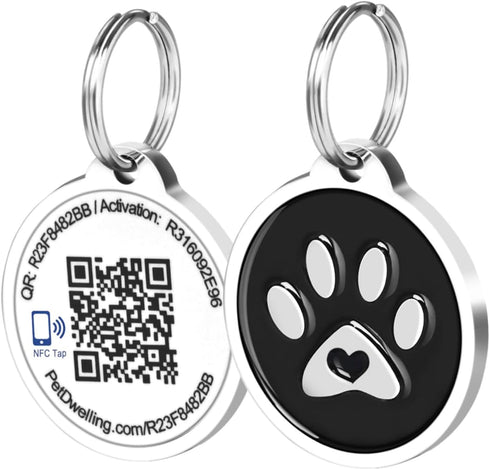 QR & NFC Pet Tag, Easy Scan Instant Location Alerts, Smart AI-Featured Pet Profile for Dogs (Black Paw)