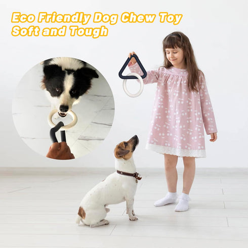 Interactive Durable Dog Chew Toys for Aggressive Chewers, Indestructible Rubber Triangle Ring Pull Toys