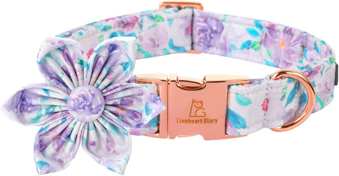 Lionheart Glory Dog Collar, Adjustable Purple Floral Pattern Collar for Large Dogs