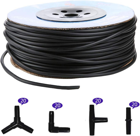 JIH Aquarium 320 Feet Standard 3/16" Black Flexible Airline Tubing with Black Plastic Connectors
