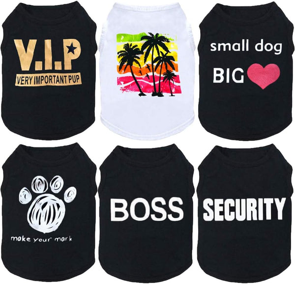 6 Packs Dog Clothes for Small Medium Dogs - Cute T Shirts for Chihuahua Yorkies, Black Vest Apparel