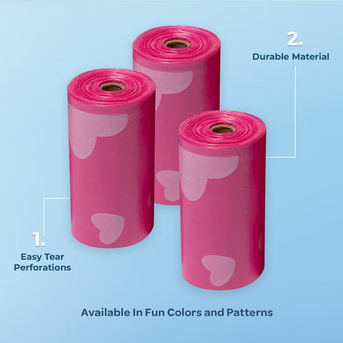 Best Pet Supplies Dog Poop Bags (150 Bags) for Waste Cleanup, Leak Proof, Pink Heart