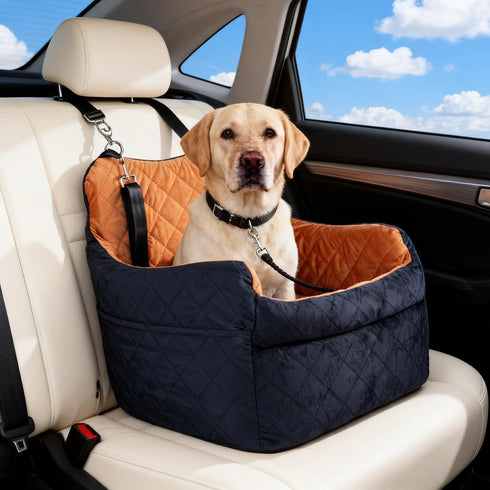 TOPOmerice Elevated Dog Car Seat for Small Dogs Luxurious Dutch Suede Leather Pet