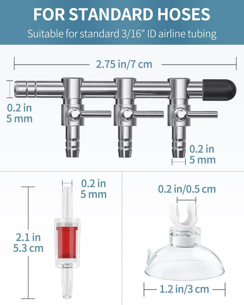 Pawfly 3-Way Aquarium Air Flow Control Lever Valve Manifold for Fish Tank with 3 Non-Return Check Valves