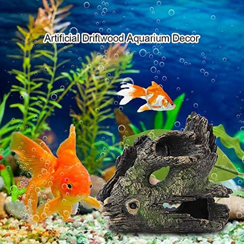Aquarium Tree Stump, Resin Hollow Tree Trunk Habitat with Hideout Holes for Fish Tank Decoration