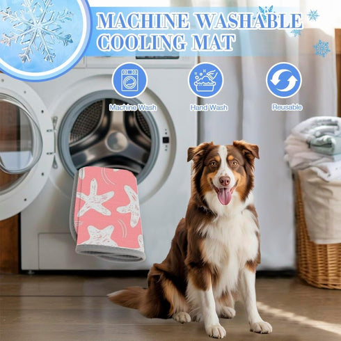 imiBBWQu Summer 27" 22" Cooling Mat for Dogs Starfish White Pink Floral Reversible Dog Cooling Mat Washable Dog Pad