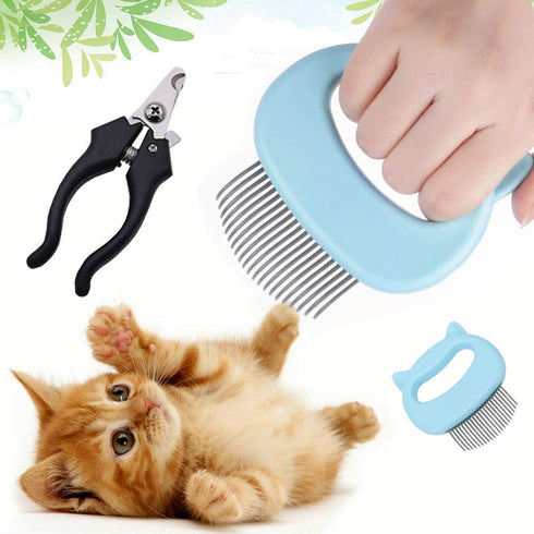 Gentle Cat Grooming Comb Massager - Soft Tools for Pet Hair Removal, Nail Clipper, Deshedding, and Trimming
