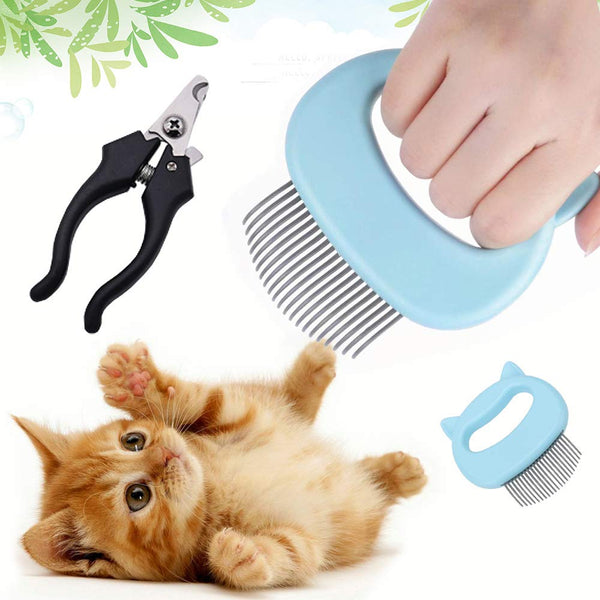 Gentle Cat Grooming Comb Massager - Soft Tools for Pet Hair Removal, Nail Clipper, Deshedding, and Trimming