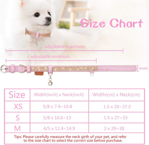 PetsHome Premium PU Leather Cat Collar, Dog Collar with Bling Rhinestones, Adjustable for Extra Small Pink Cat and