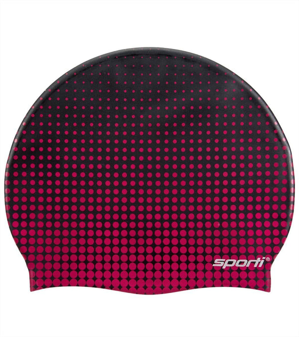 Sporti Silicone Swim Cap, Graphic Design with Dimension Height 7.6" Opening 7.5", Non-Slip Swimming Cap