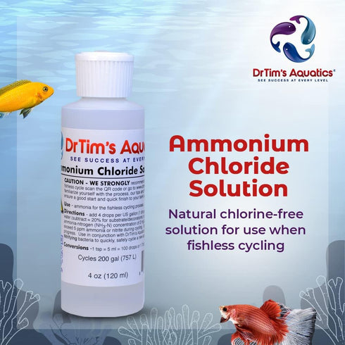 DrTim’s Aquatics Ammonium Chloride Solution - 4 oz for Fishless Cycling in Freshwater & Saltwater Aquariums