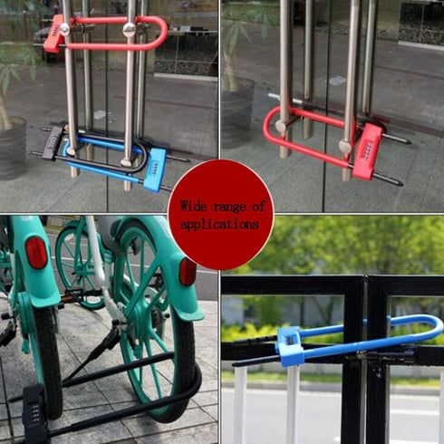 U Lock Bicycle Combination U-Lock, Long Shackle Padlock with Adjustable Shackle, Four Position Combination Padlock