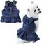 ANIAC Denim Dog Dresses for Small Dogs: Puppy Girl Clothes with Leash Ring and Bow Knot (Dark Blue, X-Small)